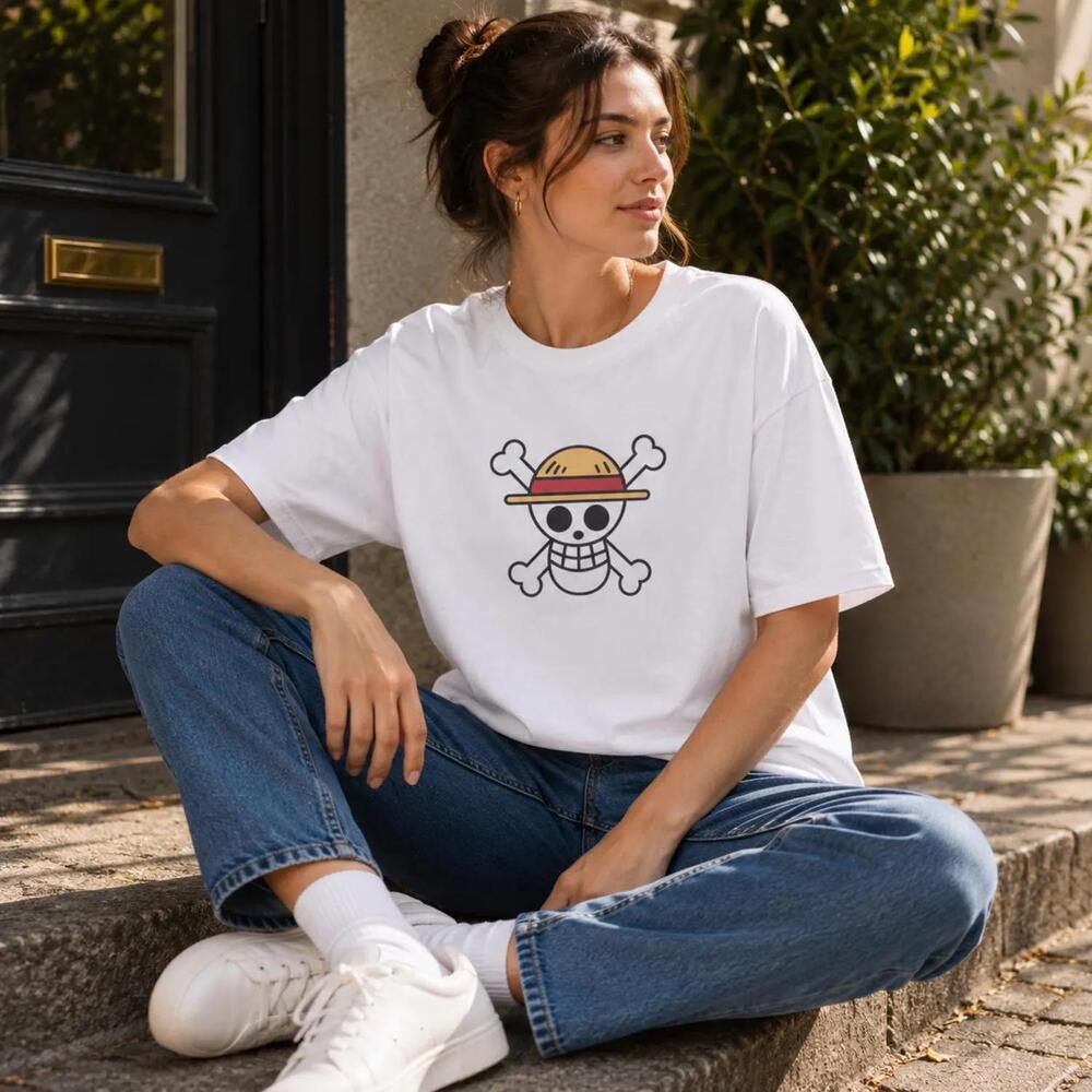 Straw Hat Jolly Roger T-Shirt, One Piece Anime Shirt, Pirate Skull Graphic